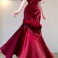 Rotes, schulterfreies, langes Retro-Kleid mit Blumenmuster gh6657
