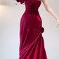 Rotes, schulterfreies, langes Retro-Kleid mit Blumenmuster gh6657