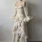Vintage-Hochzeitskleid aus zarter Spitze mit langen Ärmeln gh6848