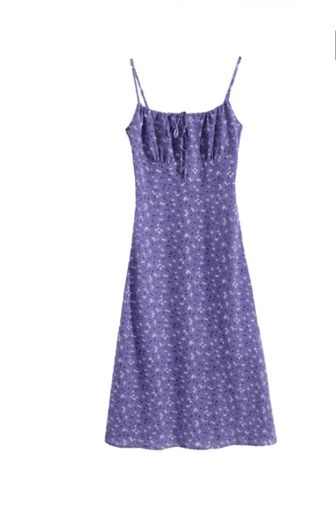 Französisches Retro-Sommerkleid mit Blumenmuster für Damen, mit Bindeband im Brustbereich und figurschmeichelnder A-Linien-Silhouette – perfekt für den Urlaub. 11355