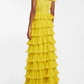 Blue/Yellow Off Shoulder A-Line Tiered Long Chiffon Ball Gown Elegant Ruffle Floor Length Prom Dress Evening Gown Wedding Party Dress gh3656