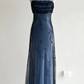 Navy Blue Tulle Beaded-Embroidered Sleeveless Floor-Length Vintage Gown gh6352