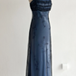 Navy Blue Tulle Beaded-Embroidered Sleeveless Floor-Length Vintage Gown gh6352