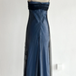 Navy Blue Tulle Beaded-Embroidered Sleeveless Floor-Length Vintage Gown gh6352