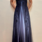 girlhomeshops-Navy Blue Formal Evening Gown With Delicate Beading Details, Long Chiffon Satin Fabric gh6111