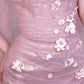 (Includes matching scarf) Romantic Pink Strapless Ruched Tulle Dress with 3D Floral Bead Embellishments Floor-Length Wedding Guest Gown gh7105