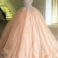 Pink Ball Gown Deep V-neck Tulle Sweet 16 Dress With Beading Party Dress gh907