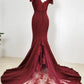Burgundy Off Shoulder Handmade Mermaid Bridesmaid Dress, Long Prom Dress Evening Dress gh289
