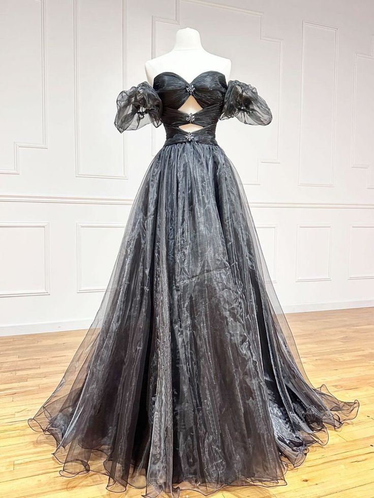 Black A-line off-shoulder long ball gown bow tie formal evening dress gh2757