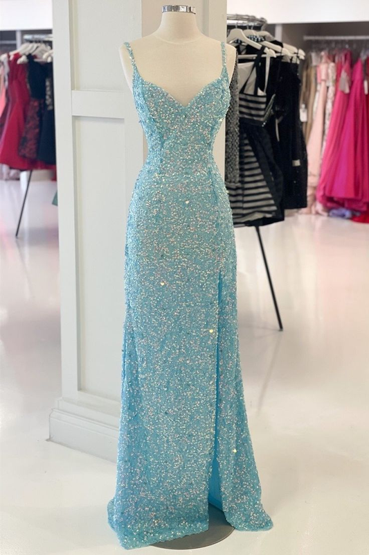 Tiffany blue shiny elegant sequin mermaid long prom dress evening gown party dress gh2721