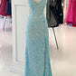 Tiffany blue shiny elegant sequin mermaid long prom dress evening gown party dress gh2721