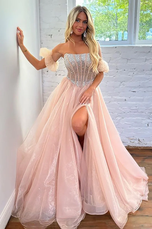 Robe de bal en organza à bustier en ligne A avec corset blush gh2686