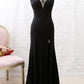 Robe de soirée sirène en tulle noir à col roulé et perles, robe de bal avec fentes (gh4897)