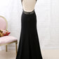 Robe de soirée sirène en tulle noir à col roulé et perles, robe de bal avec fentes (gh4897)