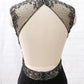 Robe de soirée sirène en tulle noir à col roulé et perles, robe de bal avec fentes (gh4897)