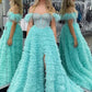 Cold Shoulder Beaded Feathers Tiered Long Prom Dress gh2779