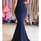 Sweetheart Lace Appliques Mermaid Prom Dress, Navy Long Bridesmaid Dress gh2712