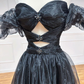 Black A-line off-shoulder long ball gown bow tie formal evening dress gh2757