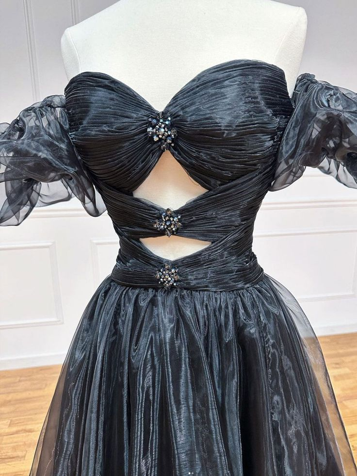 Black A-line off-shoulder long ball gown bow tie formal evening dress gh2757