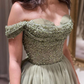 Beautiful Long Green A-line Off-the-shoulder Sequined Beading Prom gh2753