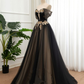 Black And Champagne Off Shoulder Long Formal Dress, A-line Prom Dress gh2758