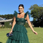 Hunter Green/Emerald Green A-Line Strap Tulle Tiered Long Prom Dress Party Dress gh2771