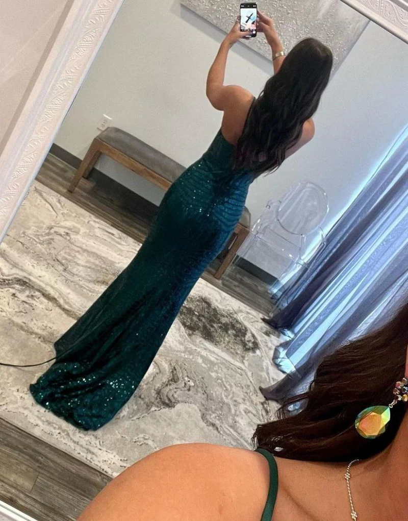 Meerjungfrau-Ballkleid mit Spaghettiträgern und Pailletten gh2699