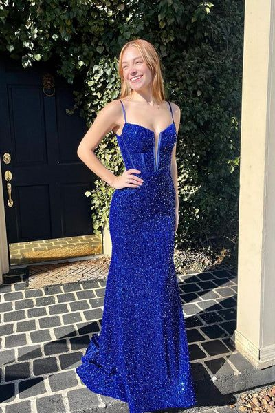 Blue Sequins Prom Dresses Long Party Dress Formal Dress gh2962