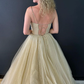 Robe de bal en tulle pailleté à col en V et dos lacé gh2706