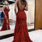 Mermaid V Neck Sequined Lace Prom Dress with Slit gh2677