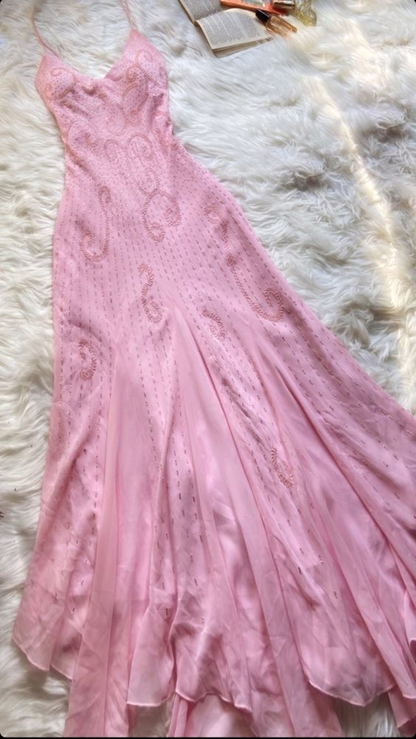 Pink spaghetti strap A-line long ball gown evening dress gh2927