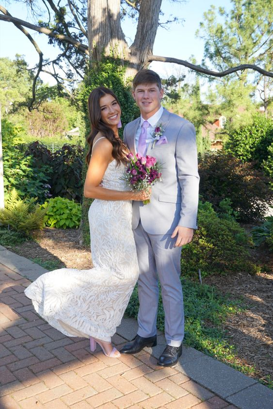 White Lace Spaghetti Straps Long Prom Dress gh2878