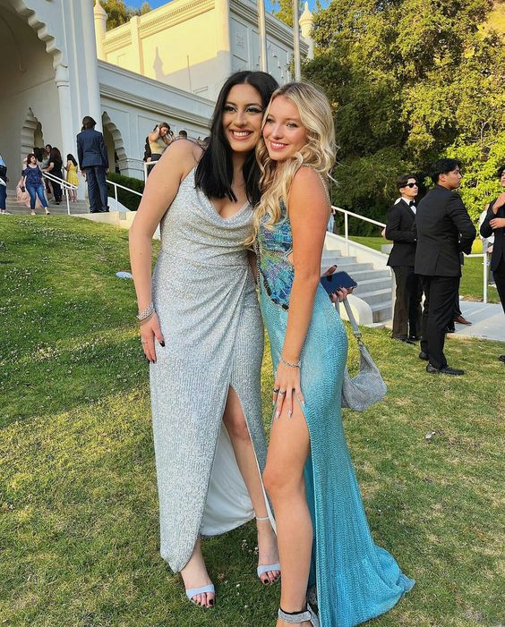 Shiny Blue Slit Prom Dress Evening Dress gh2975