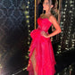 Hot pink sweet elegant bow strapless organza tiered long evening gown formal prom dress party dress gh2830