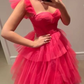 Pink elegant cute A-line long tiered ball gown fashionable evening dress gh2813