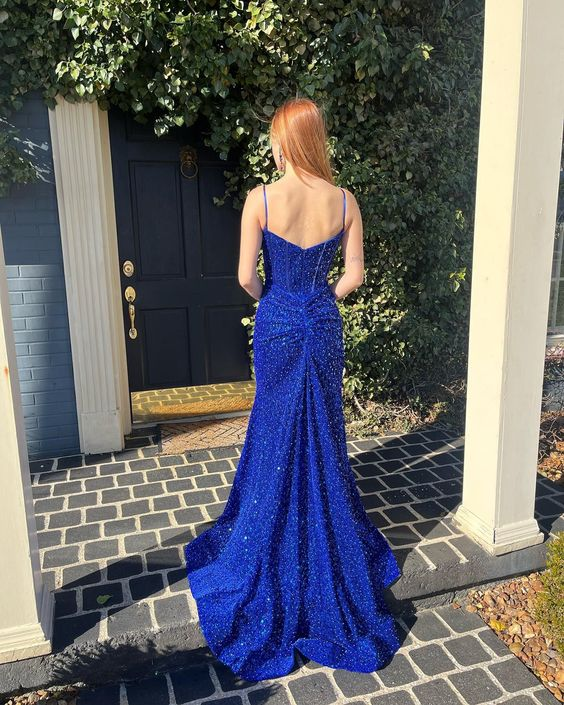 Blue Sequins Prom Dresses Long Party Dress Formal Dress gh2962