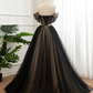 Black And Champagne Off Shoulder Long Formal Dress, A-line Prom Dress gh2758