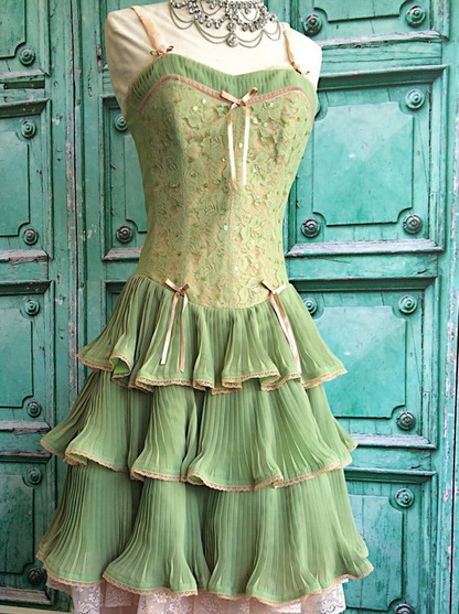 Green pink sweet spaghetti strap layered long lace tulle ball gown evening dress coming of age ceremony dress gh2931