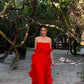 Red a-line ruffled long ball gown evening dress wedding guest party dress gh2951