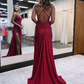Red mermaid with slits V neck glitter long ball gown evening legislative queue dress gh2663