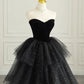 Black elegant off-shoulder tulle dress velvet sweetheart neckline tube top long evening dress ball gown gh3035