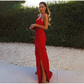 Red Maxi Prom Dress With Frill Detail Backless Party Dress gh2922