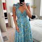 Blue elegant chiffon floral long prom dress evening gown garden party dress gh2800