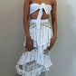 Sleeveless A-line white maxi long two piece suit ball gown evening dress gh2852