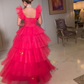Pink elegant cute A-line long tiered ball gown fashionable evening dress gh2813