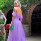 Elegant Purple Tulle A-Line Off Shoulder Long Prom Dress gh2833