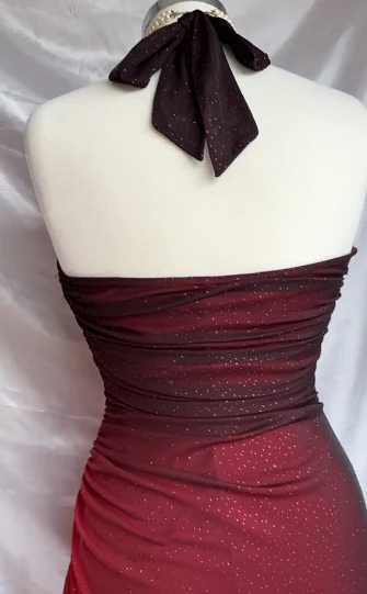 Halter Birthday Party Dress Red Shiny Prom Dresse gh2920