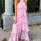 Women's Pink A-line Tiered Prom Dress,Pink Backless Evening Dress  gh2906