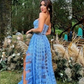 Blue Appliques Strapless Prom Dresses With Slit gh2770