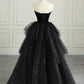 Black elegant off-shoulder tulle dress velvet sweetheart neckline tube top long evening dress ball gown gh3035